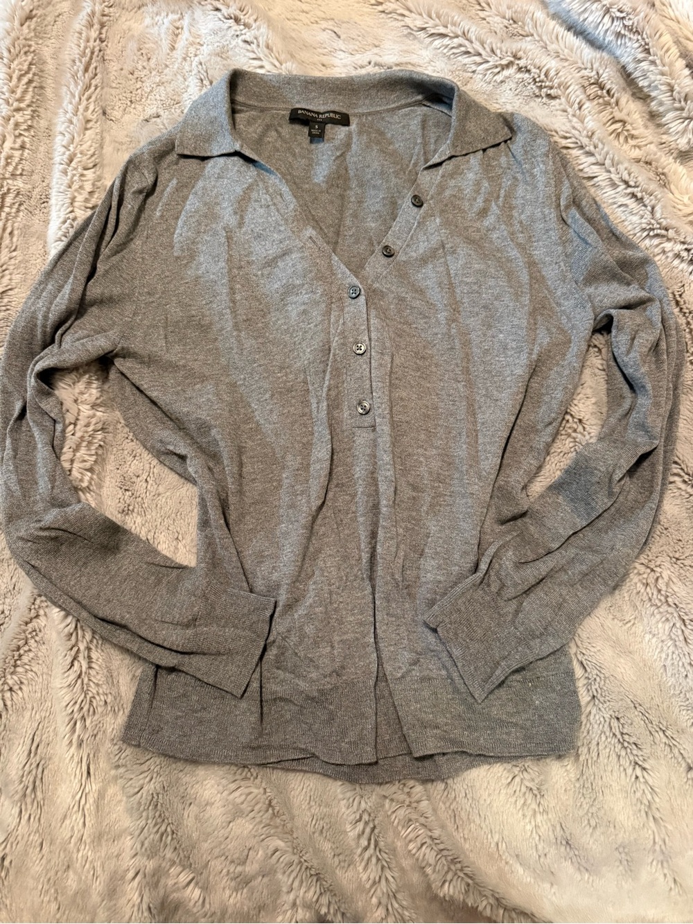 Banana Republic Light Gray Button-Down Knit Shirt